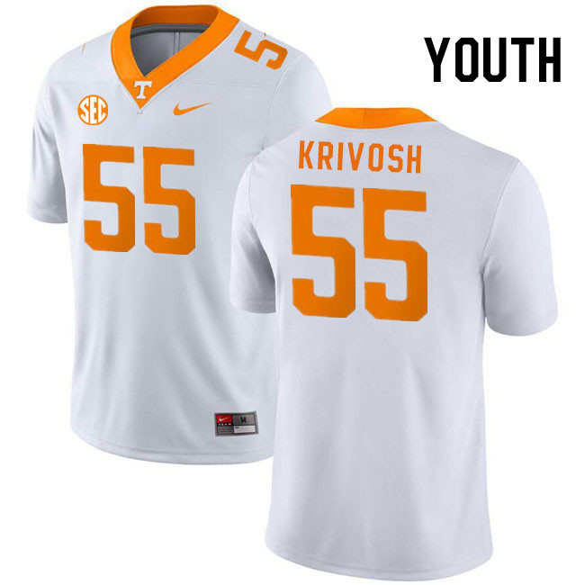 Youth #55 Braeden Krivosh Tennessee Volunteers College Football Jerseys Stitched Sale-White - Click Image to Close